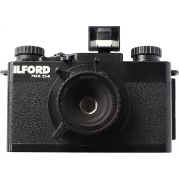 ILFORD PIXIE 35mm point & shoot filmový fotoaparát – strieborný/čierny, vstavaný blesk, autofokus