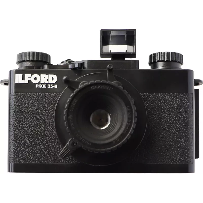 ILFORD PIXIE 35mm point & shoot filmový fotoaparát – strieborný/čierny, vstavaný blesk, autofokus