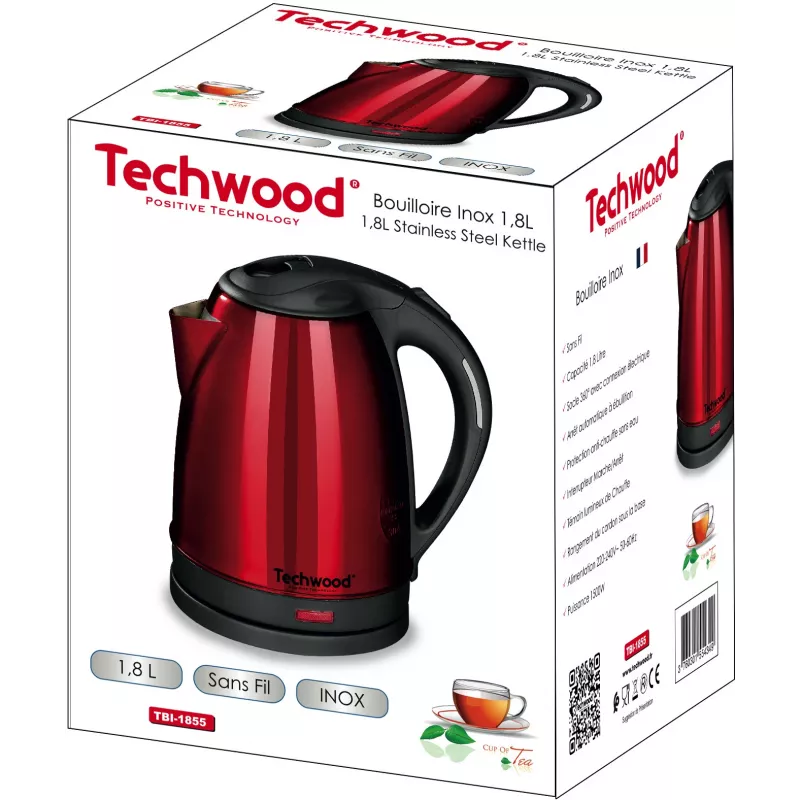 Techwood TBI-1855 bezdrôtová rýchlovarná kanvica z nehrdzavejúcej ocele, 1,8 L (TBI-1855)