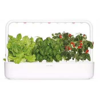 Click & Grow Smart Garden 9 interiérová bylinková a zeleninová záhrada s LED rastovými lampami, samozavlažovanie, 9 pestovateľských kapsúl, biela