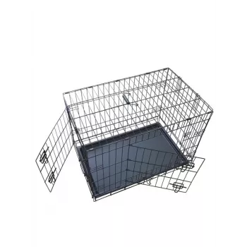 Skladacia psia klietka 76x48x54 cm – ťažká oceľová mriežka, dvojité dvere, vyberateľná vaňa, čierna