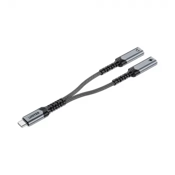 Unitek USB-C audio a nabíjací adaptér s 60W Power Delivery, 15 cm, Space Grey