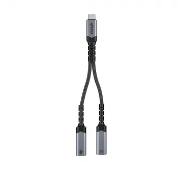 Unitek USB-C audio a nabíjací adaptér s 60W Power Delivery, 15 cm, Space Grey