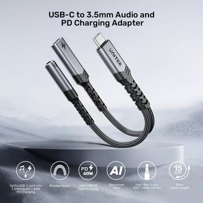 UNITEK Audio adaptér USB-C na 3,5 mm s PD