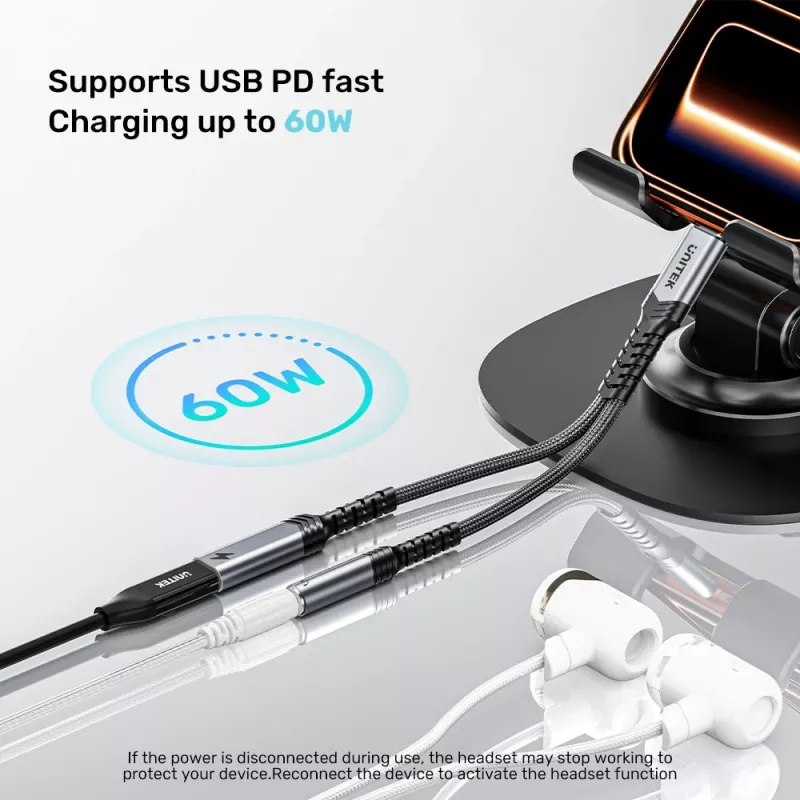 UNITEK Audio adaptér USB-C na 3,5 mm s PD