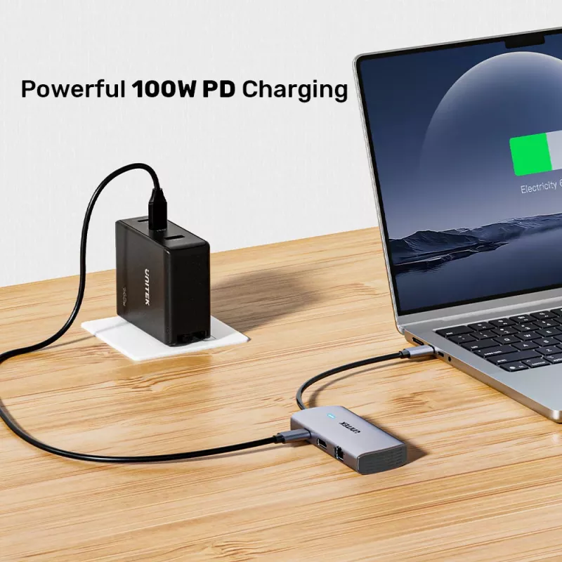 UNITEK USB-C 6-in-1 multiport hub | 3x USB-A 5Gbps | PD 100W | HDMI 4K@30Hz | RJ45 Gigabit Ethernet | Space Grey