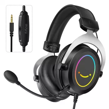 FIFINE H3 AmpliGame RGB káblový over-ear herný headset s odnímateľným mikrofónom, 50-mm meničmi, USB-A, čierny