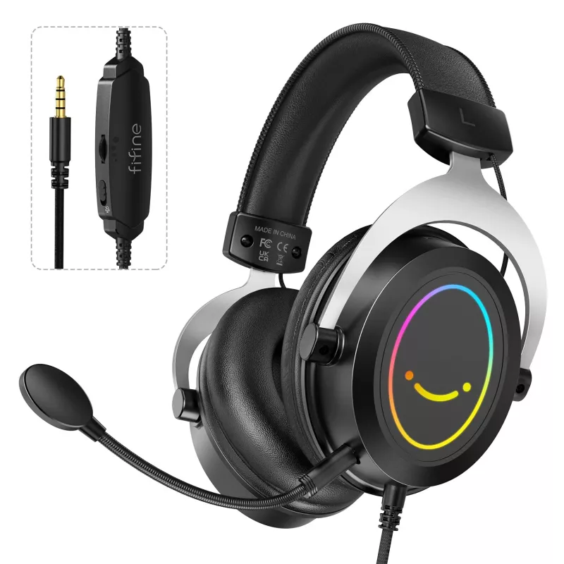 FIFINE H3 AmpliGame RGB káblový over-ear herný headset s odnímateľným mikrofónom, 50-mm meničmi, USB-A, čierny