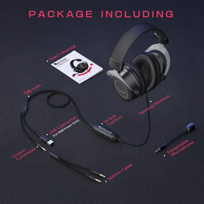 FIFINE H3 AmpliGame RGB káblový over-ear herný headset s odnímateľným mikrofónom, 50-mm meničmi, USB-A, čierny