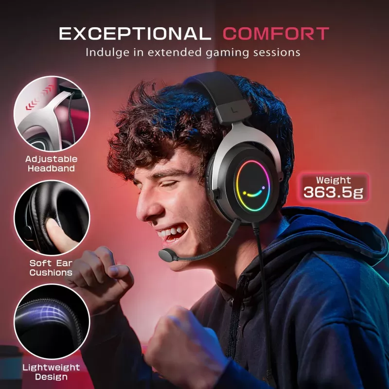 FIFINE H3 AmpliGame RGB káblový over-ear herný headset s odnímateľným mikrofónom, 50-mm meničmi, USB-A, čierny
