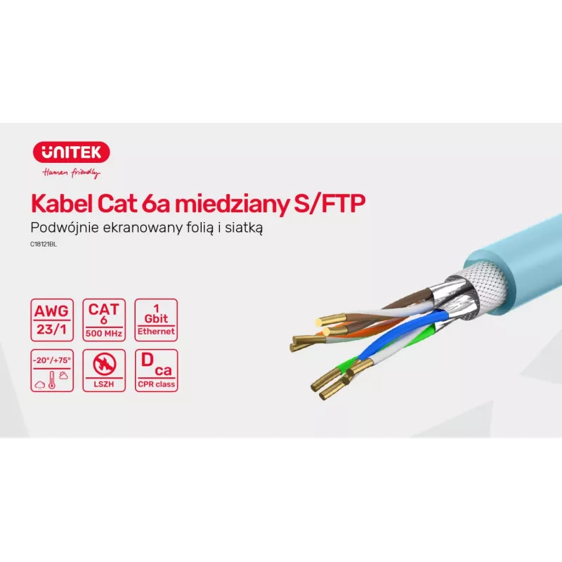 UNITEK C18121BL Cat.-6A-S/FTP-LSZH inštalačný kábel, 305 m, modrý
