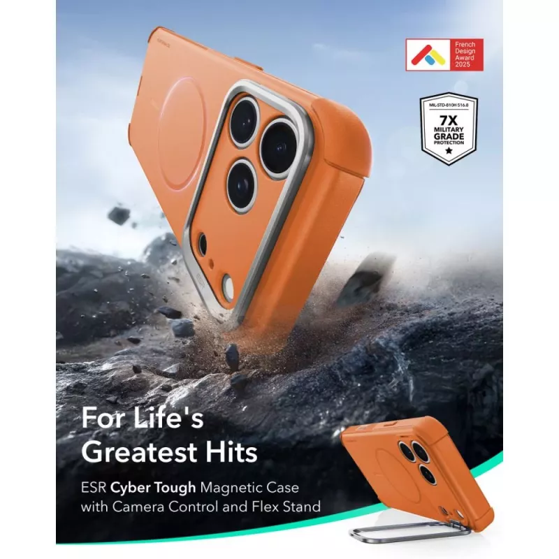 ESR Cyber Tough Kickstand MagSafe puzdro pre iPhone 17 Pro / 18 Pro - oranžové