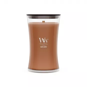 WoodWick Radiant Amber 609,5g vonná sviečka s dreveným knôtom, až do 180 hodín horenia, presýpacie sklenené nádoba