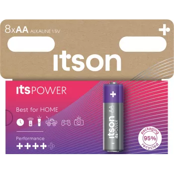 ITSON LR6IPO/8HH AA alkalické batérie, balenie 8 ks, 1,5 V, dlhá životnosť, bez ortuti