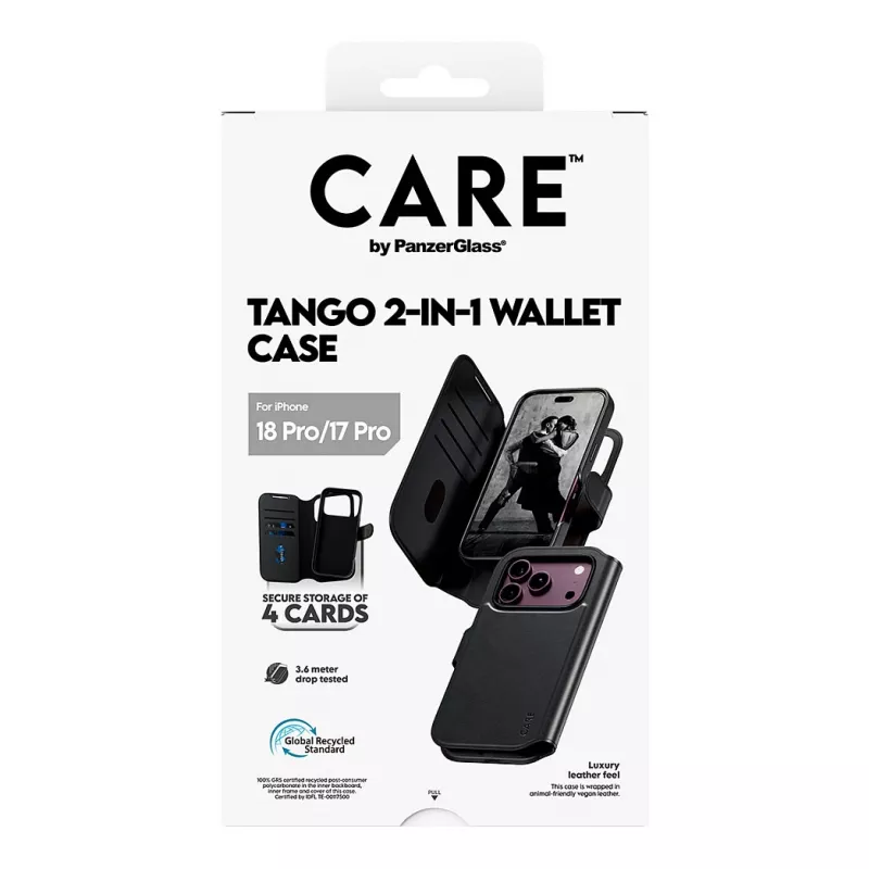 CARE™ by PanzerGlass® Tango 2-in-1 puzdro s peňaženkou čierne s MagSafe pre iPhone 18 Pro / 17 Pro