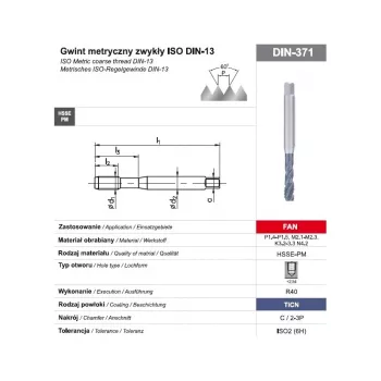 Závitník M10 DIN-371C R40 (6H) HSSE-PM TiCN FAN strojný závitník