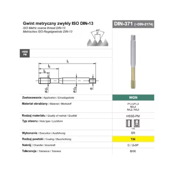 Závitník M10 DIN 371C (6HX) SR HSSE-PM WGN TiN