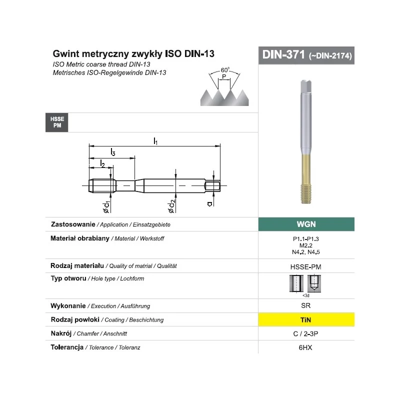 Závitník M10 DIN 371C (6HX) SR HSSE-PM WGN TiN