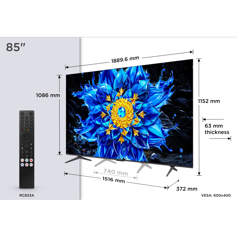 TCL 85QLED810L 85 inch 4K Ultra HD QLED Mini-LED Google TV s 144Hz panelom, Dolby Vision IQ, Onkyo 2.1 zvuk, Game Master Pro 2.0