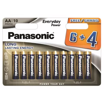 Panasonic Everyday Power alkalické AA batérie LR6 balenie 10 ks (6+4 zdarma) - 1,5V, 10 rokov skladovateľnosti, Triple Tough Coating