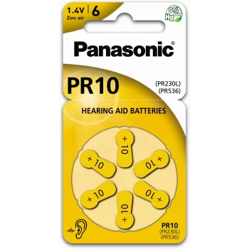 Panasonic Batteries PR-230(10)/6LB zinko-vzdušné batérie do načúvacích prístrojov veľkosť 10, 1,45V, 100mAh, balenie 6 ks