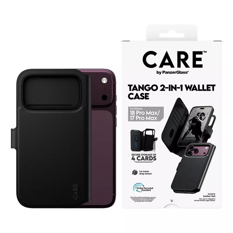 CARE by PanzerGlass Tango Flip Case pre Apple iPhone 17 Pro Max - kompatibilné s MagSafe - vegánska koža - čierna