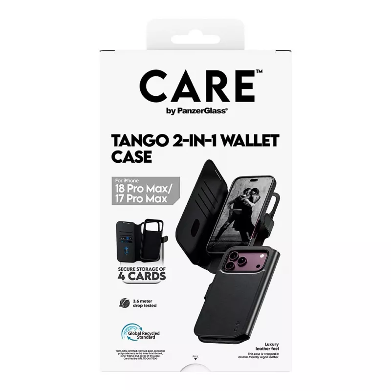 CARE by PanzerGlass Tango Flip Case pre Apple iPhone 17 Pro Max - kompatibilné s MagSafe - vegánska koža - čierna