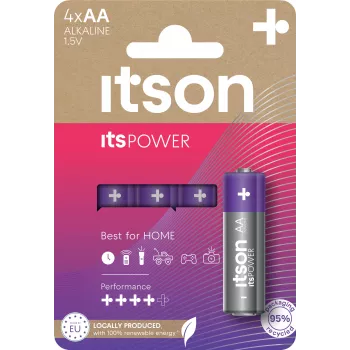 ITSON LR6IPO/4CP alkalické AA batérie, balenie 4 ks, 1,5V, dlhá skladovateľnosť