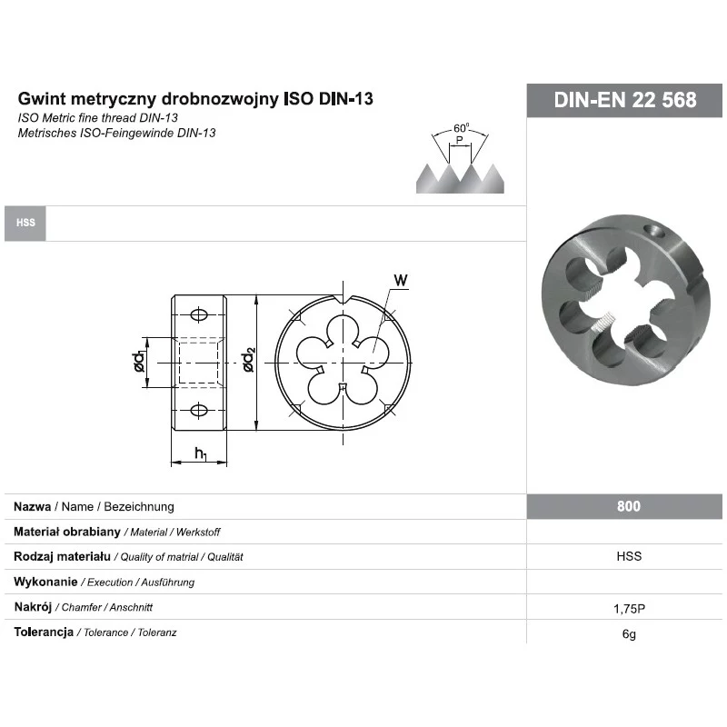 Okrúhle závitové očko M16x1 DIN-22568 (6g) HSS 800