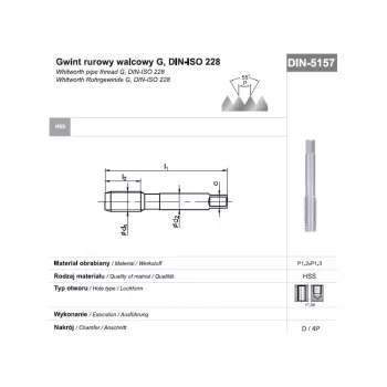 HSS ručný závitník G 1/2 DIN 5157D pre rúrkový závit