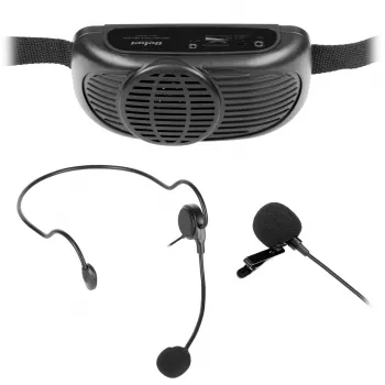 REBEL prenosný karaoke mikrofónový systém s Bluetooth 5.0, 5W reproduktor, zmena hlasu a LED svetelné efekty | LEC-MIK0041