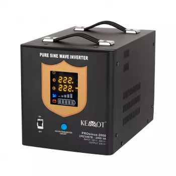 KEMOT PROsinus-2000 čistý sínusový UPS menič 12V na 230V 2000VA/1200W s nabíjacou funkciou - čierny