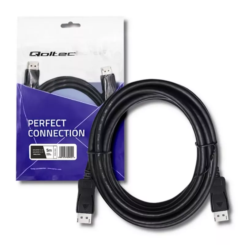 Qoltec DisplayPort v1.1 konektor samec-samec 4K kábel 5m čierny
