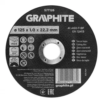 GRAPHITE 125 x 1,0 x 22,2 mm korundový rezací kotúč na kov a nerez, 41 A60-T-BF, 110 kusov v kartóne