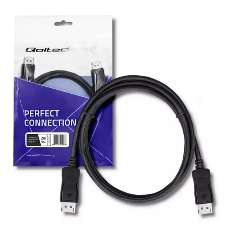 Qoltec DisplayPort 1.1 kábel, konektor samec na konektor samec, 4K, 2m, čierny