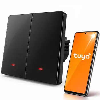 Qoltec 52708 Smart Wi-Fi 2-kanálový svetelný spínač s časovačom, Tuya Smart Life, čierny