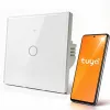 Qoltec 52715 Smart Wi-Fi dotykový svetelný spínač, 1-kanálový, tvrdené sklo, biely, Tuya/Smart Life, časovač, hlasové ovládanie