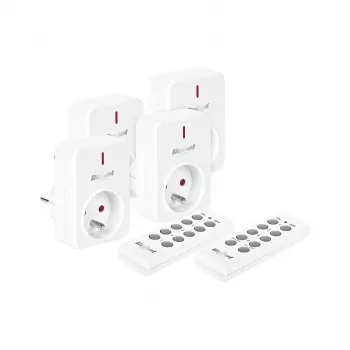 KEMOT URZ3471 súprava rádiových zásuviek (4 zásuvky + 2 ovládače, 433,92 MHz, biela)