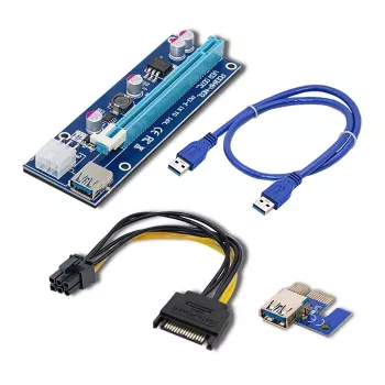 Qoltec Riser PCI-E ver. 007C USB 3.0 PCIe x1 na x16 extender s 60cm káblom, 4 pevné kondenzátory, 6-Pin/SATA/Molex napájanie, LED indikátor