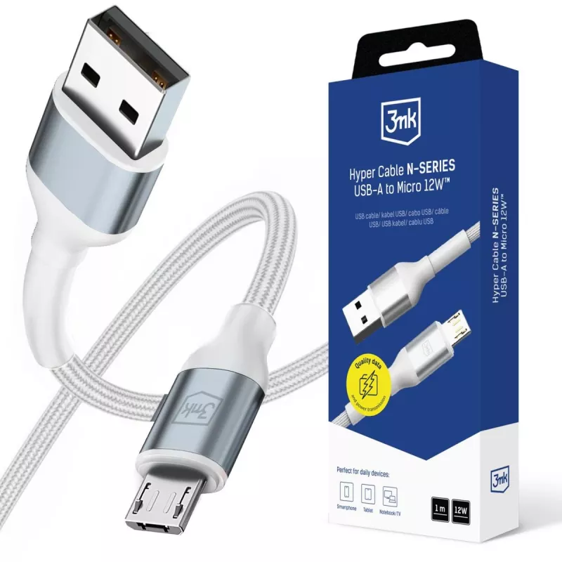 3mk Hyper Cable N-SERIES USB-A na Micro 1m 5V/2,4A 12W biela