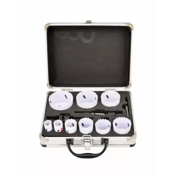 AWTOOLS bimetalová sada dierových píl 19-64 mm, 13-dielna, Black Line, kovový kufrík