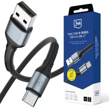 3mk Hyper Cable N-SERIES USB-A na USB-C 1m 18W QC 3.0 čierna