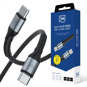 3mk Hyper Cable N-SERIES USB-C na USB-C 3m PD 3.0 QC 3.0 20V/3A 60W čierna