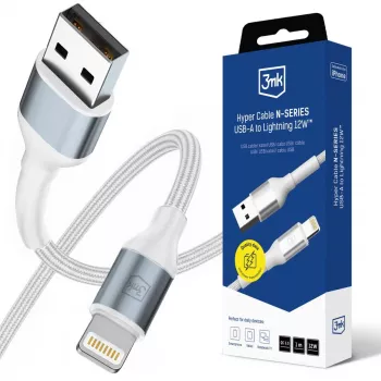 3mk Hyper Cable N-SERIES USB-A na Lightning 1m QC 3.0 5V/2.4A 12W biela