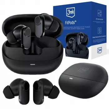 3mk FitPods BT 6.0 True Wireless Stereo slúchadlá s nabíjacím puzdrom, Bluetooth 5.0, dotykové ovládanie, IPX4, čierne