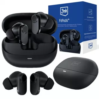 3mk FitPods BT 6.0 True Wireless Stereo slúchadlá s nabíjacím puzdrom, Bluetooth 5.0, dotykové ovládanie, IPX4, čierne