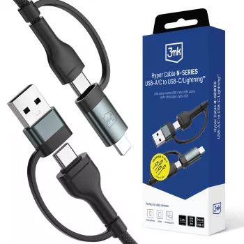 3mk Hyper Cable N-SERIES USB-A/USB-C na USB-C/Lightning 1,2 m 9V/2A 60W čierna