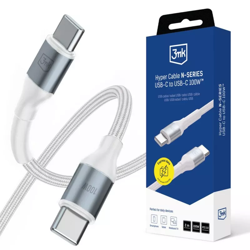3mk Hyper Cable N-SERIES USB-C na USB-C 2m PD 3.0 QC 3.0 20V/5A 100W biela
