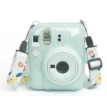 LOVEINSTANT ochranné puzdro pre Fujifilm Instax Mini 12 s nálepkami a fototaštičkou - zelený trblietavý