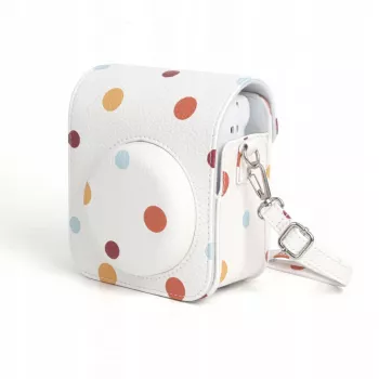 LOVEINSTANT puzdro z PU kože s bodkami pre Fujifilm Instax Mini 12, odnímateľný popruh, magnetické zapínanie
